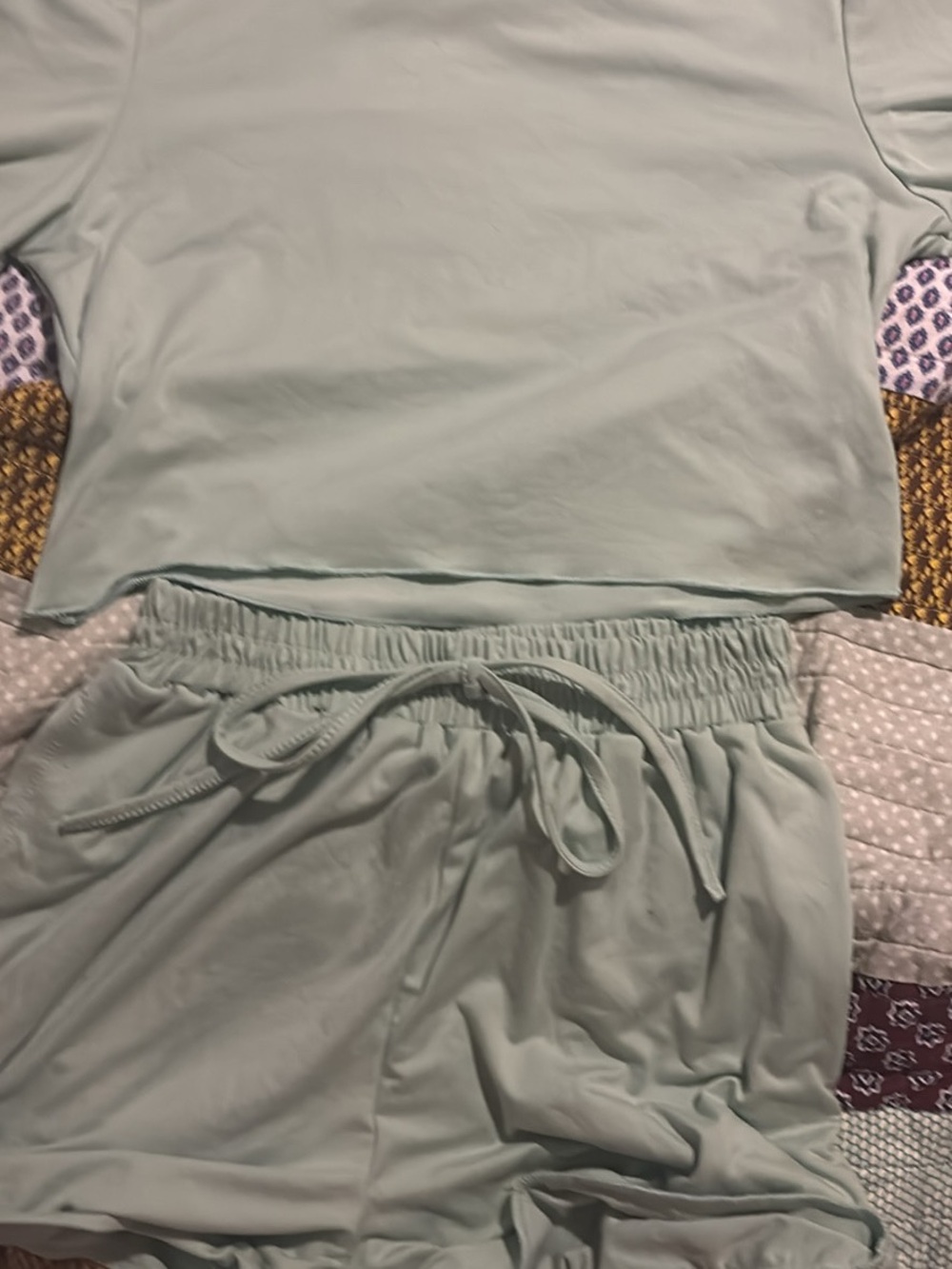 Light Sage Lounge Set - Cozy Short and Top set from SHEIN .